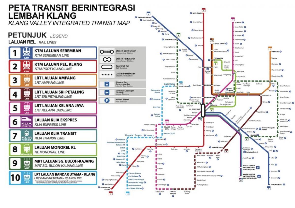 јавни превоз мапи Куала Лумпура