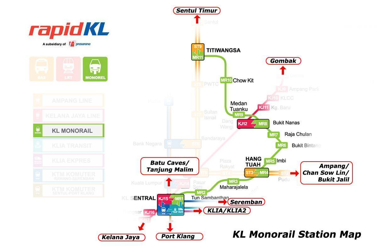 КЛ Сентрал станице монорельса мапи